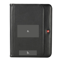 imprint views for personalization (b) and customized die (a) of black leather executive writing pad