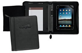 black leather tablet holder