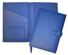 blue leather junior pafolios inside and outside views