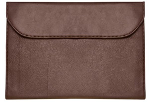 brown buffed leather portfolio with a flap closure
