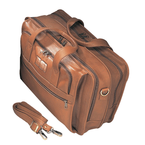 soft cognac colored leather briefbag with shoulder carrying strap