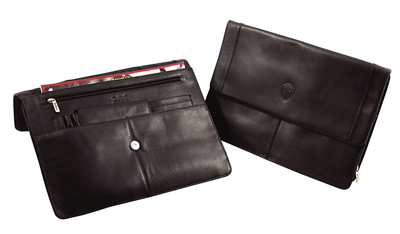 open and closed views of black Napa leather executive folio organizers
