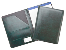inside and outside view of green bonded leather pad holder