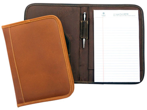 distressed tan and brown leather junior pad folders