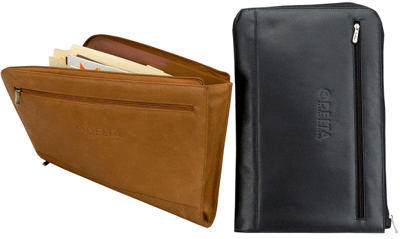 black and tan leather legal-size document cases
