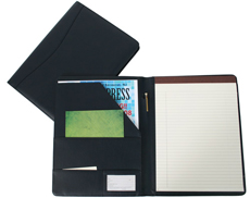 navy blue executive leather padfolio with pockets