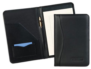 black leather junior padfolio with stitched pen slot