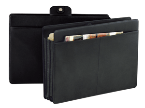 black leather accordion file folders