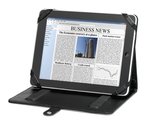 faux leather tablet stand opened up