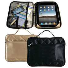 black and gold quilted satin iPad cases with carrying handles