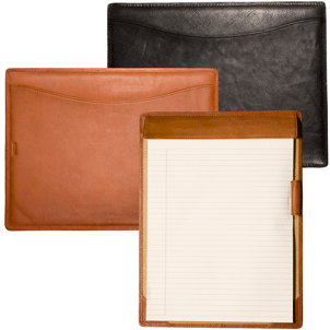 black and tan pebble-grain leather writing tablets