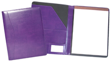 purple leather pad holders outside and inside view