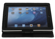 black synthetic leather iPad case with adjustable stand