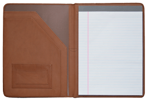 full grain tan leather padfolio with double document flaps