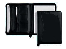 inside and outside views of zippered black vinyl folders