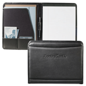 black leather writing pad folio with outside document pocket