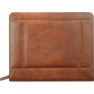 brown saddle grain leather zippered padfolio