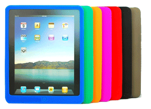 blue, red, pink and green silicone iPad cases