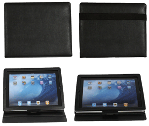 black synthetic leather iPad case with adjustable viewing stand