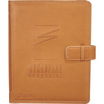 tan vinyl iPad case with tab closure