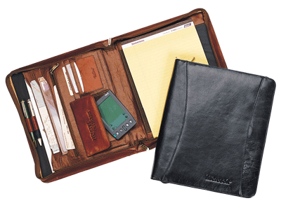 inside and outside views of zippered leather pad organizers